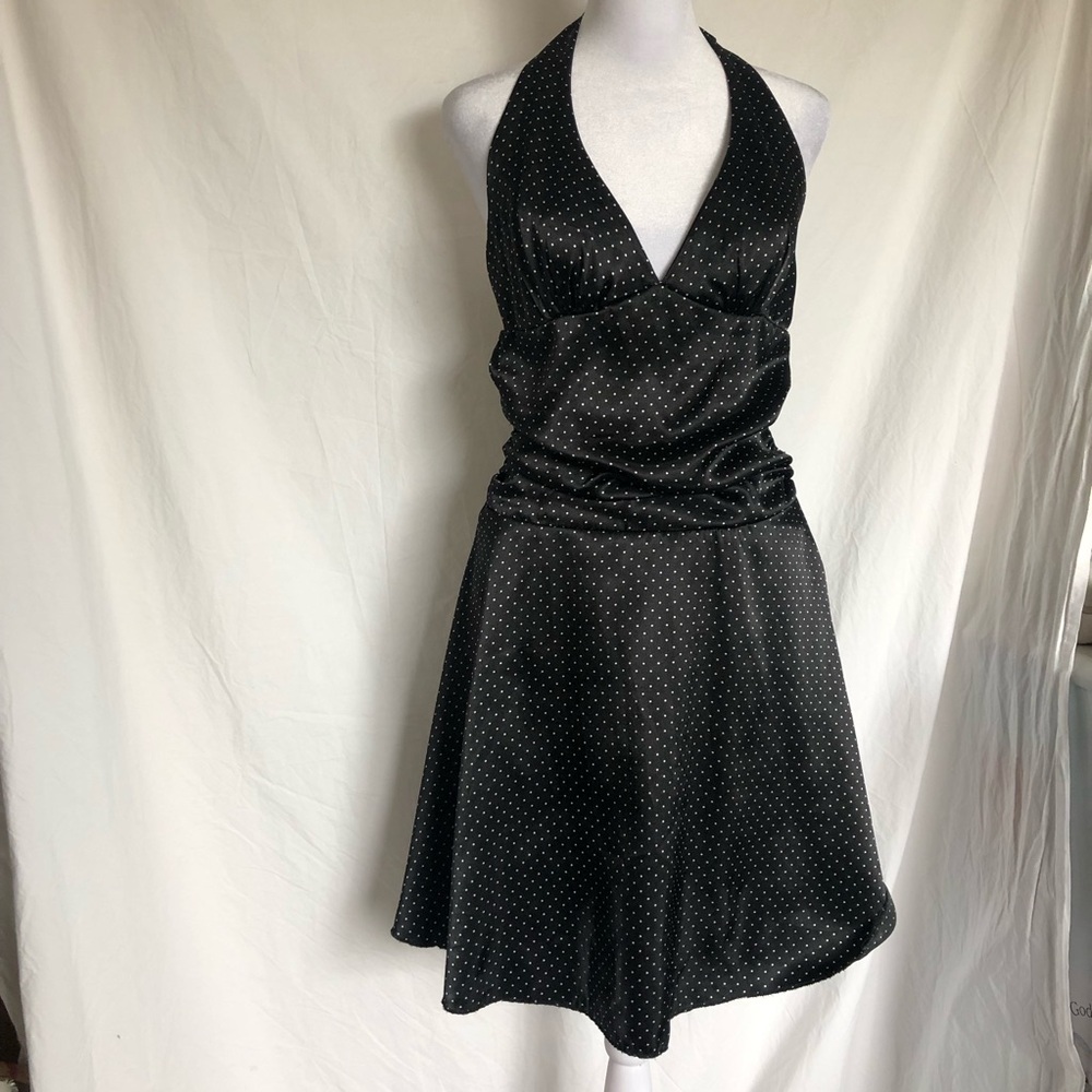 Vintage Ruby Roc Black Halter Polka Dot Midi Dress